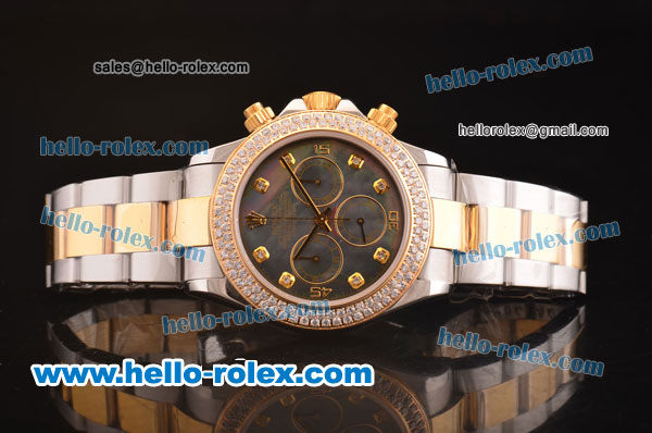 Rolex Daytona Swiss Valjoux 7750 Automatic Two Tone with Diamond Bezel and Black MOP Dial - Click Image to Close